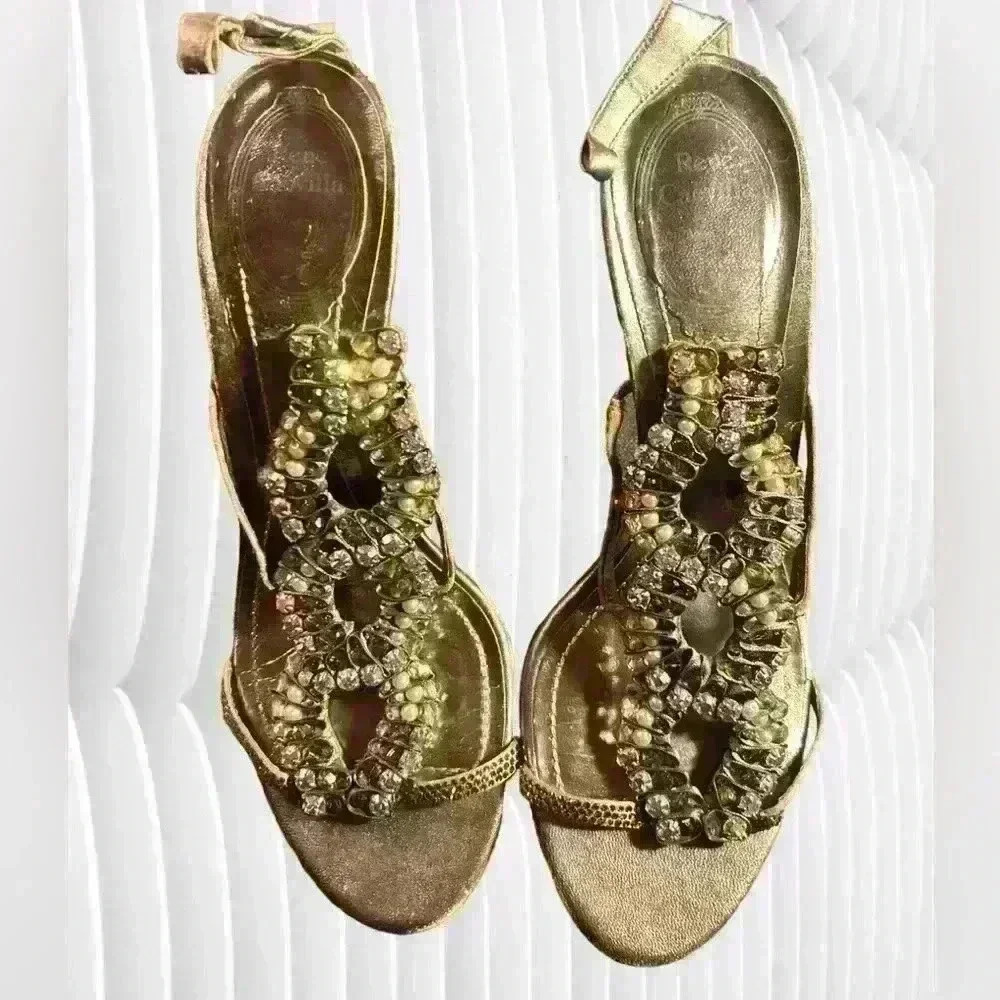 René Caovilla Vintage Crystal Embellished Stiletto Heels Size 38- damaged